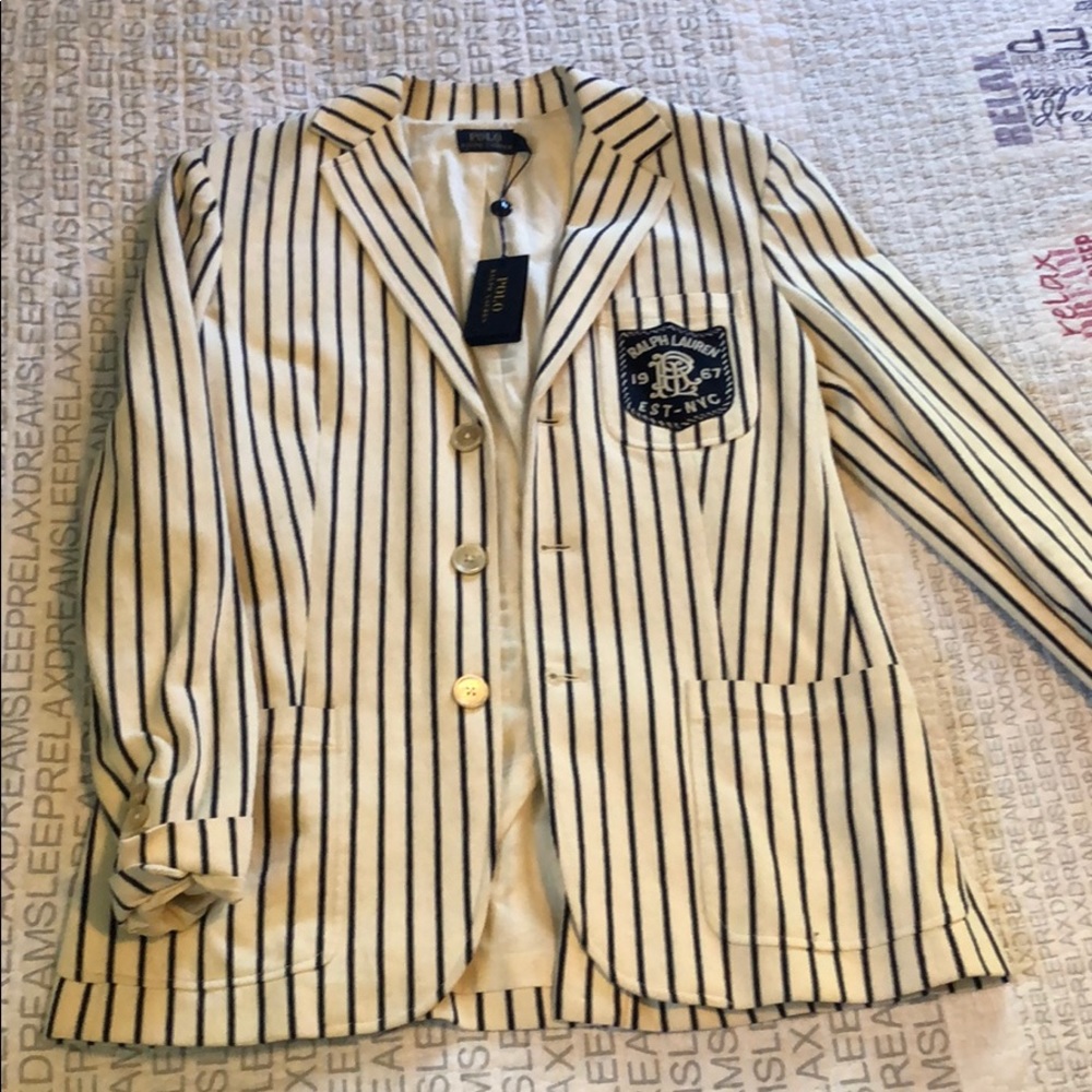 Navy and cream striped blazer